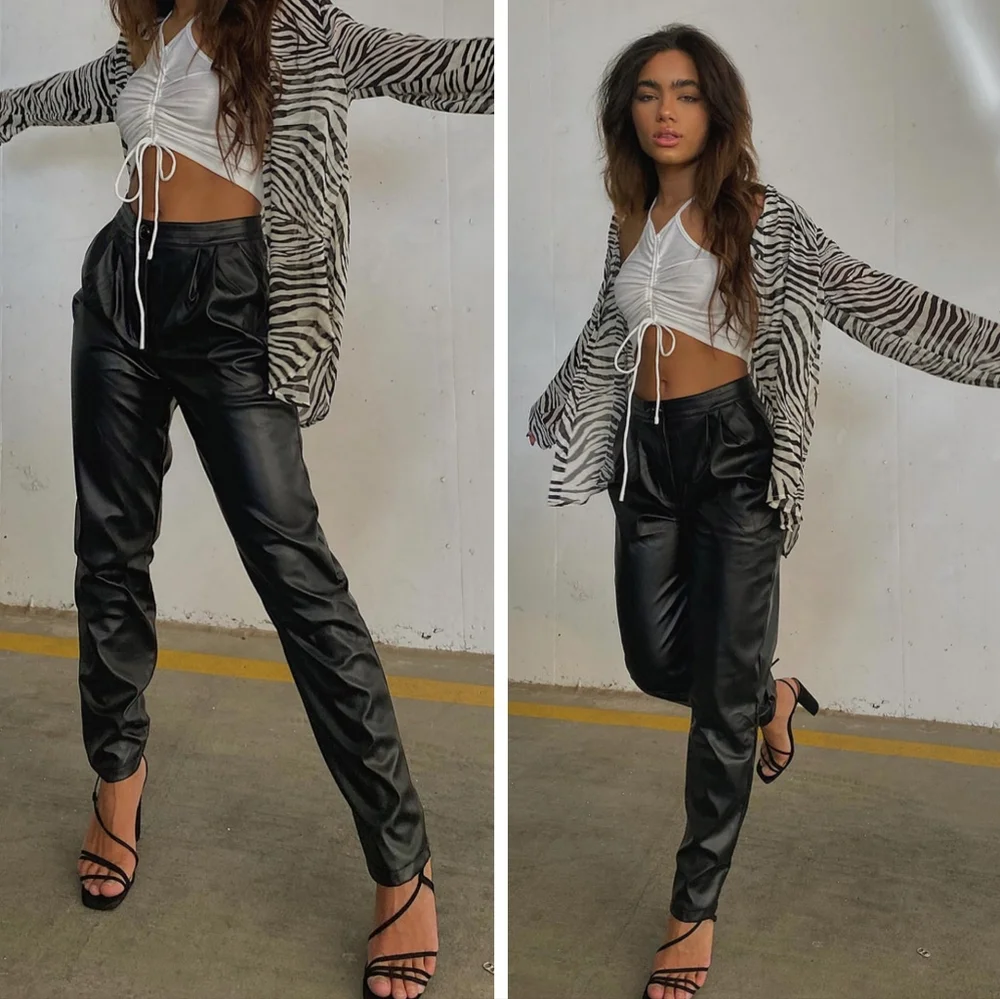 Princess Polly Love Club Faux Leather Straight Leg Pants Black 12 - Picture 3 of 11